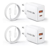 RAVIAD Caricatore USB C Rapido 2 Pezzi, 33W 2 Porte GaN Presa USBC Caricatore Caricabatterie con 3M Cavo USB C per iPhone 16 15 Pro Max, Galaxy S25 S24 S23, iPad, Spina Alimentatore Caricabatterie