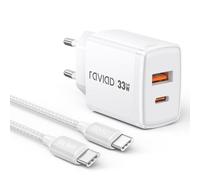 RAVIAD Caricatore USB C Rapido 33W 2 Porte GaN Presa USBC Caricatore Caricabatterie con 2M Cavo USB C per iPhone 16 15 Pro Max, Galaxy S25 S24 S23, iPad, Spina Alimentatore Caricabatterie