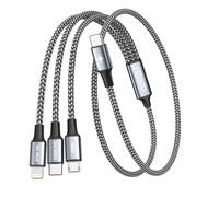 RAVIAD Cavo USB C a Multi USB da 100 W, corto [50 cm), 3 in 1, con chip E-Mark Chip, cavo di ricarica rapida da USB C a USBC[100 W]+Micro[10 W]+Lightning[27W] per iPhone 15/14, Galaxy S24/S23, MacBook