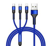 RAVIAD Multi Cavo di Ricarica, 3 in 1 Multiplo Cavetto [1.2M] Micro USB Tipo C Nylon Intrecciato Cavo di Ricarica USB per Samsung S10/S9/S8/S7, OnePlus, Smartphone- Blu