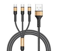 RAVIAD Multi Cavo di Ricarica, 3 in 1 Multiplo Cavetto [2M] Micro USB Tipo C Nylon Intrecciato Cavo di Ricarica USB per iPhone 16/15/14/13, Samsung S24/S23/S22/S10/S9/S8/S7, OnePlus- Oro