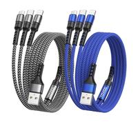 RAVIAD Multi Cavo di Ricarica, 3 in 1 Multiplo Cavetto [2Pezzi, 2M] Micro USB Tipo C Lightning Nylon Intrecciato Cavo di Ricarica USB per Samsung S24/S23/S22, iPhone, Huawei P30/P20, Xiaomi, OnePlus