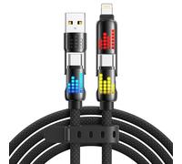 RAVIAD Multi Cavo di Ricarica [3M] 4 in 1 Multiplo Cavetto 240W PD con luce LED RGB USBC/USBA a Lightning, USBC/USBA a USB C Cavo di Ricarica per iPhone 16/15/14, Galaxy 24, Google Pixel, Pad - Nero