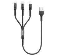 RAVIAD Multi Cavo di Ricarica Corto [50CM], 3 in 1 Multiplo Cavetto con Micro USB Tipo C Lightning interfaccia Cavo Caricatore Multiplo per iPhone, Samsung Galaxy, Kindle, OnePlus- Nero