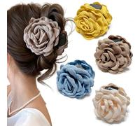 Ravimour - Fermagli per capelli in 4 colori, stile hawaiano, bohémien, per donne e ragazze, alla moda, 10 cm, fatti a mano, in tessuto, motivo floreale, per acconciature spesse e sottili, accessorio