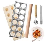 Ravioli Maker, 12 pastelli per ravioli in alluminio, per ravioli con mattarello, rotella e spatola per carne