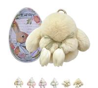 Ravionelle 2026 New Fluffy Bunny Keychain Plush with Flowers, Soft Cute Rabbit Key Chain Charm for Backpack Bag Purse (Yellow-1,No tin box)