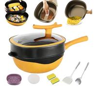 Ravionelle 2026 Upgrade12 Inch Titanium Alloy Nonstick Pan with Lid & Steamer, Titanium Ceramic Nonstick Deep Saute Pan and Frying Pan, Multi-Purpose Cookware for Home Cooking (Yellow)