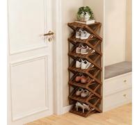 Ravionelle The 9-Tier No-Assembly Bamboo Rack, Tall Narrow Foldable Shoe Organizer for Entryway, Closet, Dorm, Space-Saving Multifunctional Storage Shelf (Brown,7 Tier)