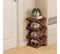 Ravionelle The 9-Tier No-Assembly Bamboo Rack, Tall Narrow Foldable Shoe Organizer for Entryway, Closet, Dorm, Space-Saving Multifunctional Storage Shelf (Brown,4 Tier)