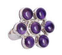 Ravishing Impressions Anello ametista in argento 925 da 7 mm lunetta ovale cabochon viola regolabile fatto a mano pietra naturale gioielli bohémien da donna, S 1/2, Pietra preziosa., Ametista