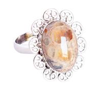 Ravishing Impressions Anello con opale di fuoco messicano e lunetta in rodio bianco incastonato ovale cabochon 18 x 12 mm anello con pietra preziosa multicolore audace gioielli di design regalo unico