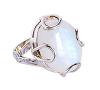 Ravishing Impressions Anello con pietra di luna arcobaleno in rodio bianco incastonato ovale cabochon 20 x 15 mm anello con pietra preziosa multicolore audace gioielli di design regalo unico per le