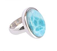 Ravishing Impressions Anello con pietra preziosa blu Larimar 15 x 20 mm lunetta ovale cabochon gioielli per le donne pietra dominicana naturale anello cocktail, K1/2,51(16.2), Gemma, Larimar