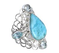 Ravishing Impressions Anello in argento 925 con topazio blu Larimar 20 x 15 mm 10 x 5 mm 6 mm pera rotondo cabochon regolabile fatto a mano gioielli boho gioielli gemma regalo per lei, V 1/2, Gemma