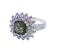 Ravishing Impressions Anello in argento moldavite e zirconia cubica, pietre verdi sfaccettate quadrate e rotonde da 8 mm, 2 mm, 1,5 mm, gioielli impilabili per tutti i giorni e occasioni speciali, T1