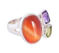 Ravishing Impressions Anello in argento Sterling 925 con peridoto e ametista corniola elegante anello da cocktail per regali tendenze gioielli primaverili pietre preziose corniola ametista