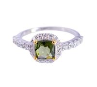 Ravishing Impressions Anello in moldavite e zirconia cubica incastonata a griffe quadrate e rotonde sfaccettate verdi, 6 x 6 mm, 2 mm, 2,7 g, gioielli fatti a mano, W1/2,66(21.00), Gemma, Moldavite