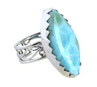 Ravishing Impressions Anello Larimar in argento 925 26 x 13 mm ovale cabochon lunetta blu regolabile gemma naturale gioielli fatti a mano gioielli boho regalo per le donne unico, W 1/2, Gemma, Larimar