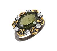 Ravishing Impressions Anello ovale impilabile in moldavite con zircone cubico accento quattordici per dieci millimetri verde sfaccettato gioielli, W1/2,66(21.00), Gemma, Moldavite, zirconia cubica