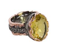 Ravishing Impressions Anello placcato oro rosa rodiato nero placcato oro rosa in argento sterling 925 con pietre preziose al quarzo limone FSJ-614, pietra preziosa, quarzo limone