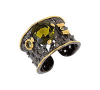 Ravishing Impressions Anello rotondo sfaccettato in moldavite con pietre preziose verdi, 10 mm, 3 mm, 9,6 g, gioielli fatti a mano per donne e uomini, R1/2,60(19.10), Gemma, Moldavite