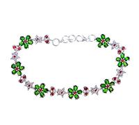 Ravishing Impressions Bracciale in argento Sterling 925 con corniola diopside cromato, placcato al rodio, ovale, rotondo, sfaccettato, con chiusura a moschettone, verde e arancione, gioiello da donna