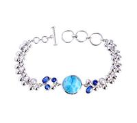 Ravishing Impressions Bracciale in argento sterling 925 con perle di cianite Larimar 19,1 cm placcato al rodio bianco, lunetta rotonda ovale cabochon con chiusura a levetta, gioielli con pietre