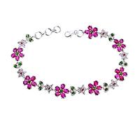 Ravishing Impressions Bracciale in argento Sterling 925 con rubino cromato diopside 20 cm placcato rodio bianco ovale sfaccettato polo set chiusura a moschettone rosso verde gemma gioielli da donna