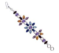 Ravishing Impressions Bracciale in argento Sterling 925 multicolore quarzo granato 19 cm placcato rodio bianco sfaccettato lunetta ovale marquise set gioielli dichiarazione per le donne