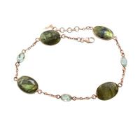 Ravishing Impressions Braccialetto da donna in argento Sterling 925 con labradorite e topazio blu, placcato oro rosa, cabochon ovale multicolore, lunetta con chiusura a moschettone, 24 cm