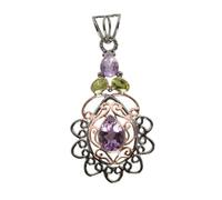 Ravishing Impressions Ciondolo con catena ametista peridoto pera ovale sfaccettata lunetta nera rodio rosa placcato in argento Sterling 925 collana gioielli Natale