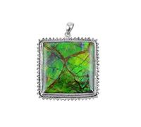 Ravishing Impressions Ciondolo quadrato con ammolite, 55 mm, in argento Sterling 925 placcato al rodio, grande gioiello da donna in stile Art Déco