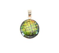 Ravishing Impressions Collana con ciondolo ammolite - Ammolite rotonda verde fuoco in argento Sterling 925 - placcato oro rosa 40 mm gioielli fatti a mano - audace regalo di pietra naturale per le