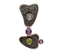 Ravishing Impressions Collana con ciondolo con topazio blu ametista peridoto lunetta rotonda ovale sfaccettata in argento Sterling 925 rodiato nero placcato oro rosa collana regalo