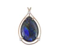 Ravishing Impressions Collana con ciondolo in ammolite blu fuoco - 26 x 20 mm pietra preziosa taglio a pera con accenti topazio bianco - Argento Sterling 925 placcato oro rosa - Gioielli fatti a mano