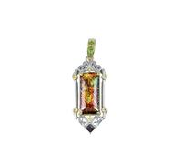 Ravishing Impressions Collana con ciondolo in ammolite verde fuoco con granato e peridoto, 20 x 10 mm, pietra preziosa rettangolare in argento 925 placcato oro giallo, gioielli naturali fatti a mano