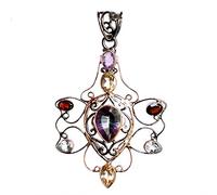Ravishing Impressions Collana con ciondolo in argento Sterling 925, rodio nero, oro rosa, arcobaleno, quarzo, citrino, ametista, granato, topazio blu, multicolore, 15 x 10 mm, regalo