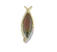 Ravishing Impressions Collana con ciondolo marquise ammolite - 30 x 12 mm pietra preziosa verde fuoco con topazio bianco - argento 925 placcato oro giallo - gioielli canadesi fatti a mano - elegante