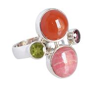Ravishing Impressions Jewellery Anello in argento Sterling 925 con peridoto di corniola al rodio naturale per regali, pietra, rodocroite, corniola, peridoto e granato,