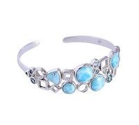 Ravishing Impressions Larimar & Blue Topaz Gemstone Bracciale in argento Sterling 925 massiccio, gioielli di design, per ragazze, 7 5 pollici, Gemma, Larimar, topazio blu