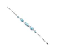 Ravishing Impressions Larimar - Braccialetto con pietre preziose blu, catena regolabile, chiusura a moschettone, set rettangolare ovale rotondo cabochon placcato al rodio bianco, gioielli da donna