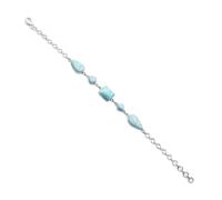 Ravishing Impressions Larimar - Braccialetto con pietre preziose blu, catena regolabile, chiusura a moschettone, set rettangolare rotondo a pera cabochon placcato al rodio bianco, gioielli da donna