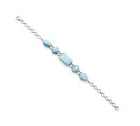 Ravishing Impressions Larimar - Braccialetto con pietre preziose blu, catena regolabile con chiusura a moschettone, set rettangolare ovale a pera cabochon placcato al rodio bianco, gioielli da donna