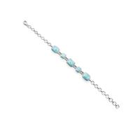 Ravishing Impressions Larimar - Braccialetto con pietre preziose blu, catena regolabile con chiusura a moschettone, set rettangolare cabochon placcato al rodio bianco, gioielli da donna, 9, Argento