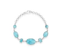 Ravishing Impressions Larimar - Braccialetto con pietre preziose blu, regolabile, chiusura a moschettone, set ovale rettangolare rotondo cabochon placcato rodio bianco, pietra naturale, regalo per