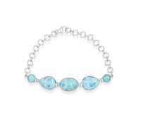 Ravishing Impressions Larimar - Braccialetto con pietre preziose blu, regolabile, chiusura a moschettone, set ovale a pera, rotondo, cabochon, placcato al rodio, pietra naturale, regalo per donne, 7.5