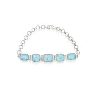 Ravishing Impressions Larimar - Braccialetto con pietre preziose blu, regolabile, chiusura a moschettone, set rettangolare quadrato cabochon placcato al rodio, pietra naturale, regalo per donne, 8.5