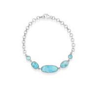 Ravishing Impressions Larimar - Braccialetto con pietre preziose blu, regolabile, chiusura a moschettone, set ovale rotondo cabochon placcato al rodio, pietra naturale, regalo per donne, 8.5, Argento