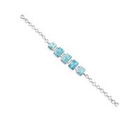 Ravishing Impressions Larimar - Braccialetto con pietre preziose blu, regolabile, chiusura a moschettone, set rettangolare cabochon placcato al rodio, pietra naturale, regalo per donne, 7, Argento
